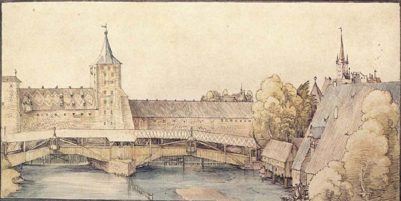 Albrecht Durer The covered Footbridge at the haller Gate in Nuremberg Sweden oil painting art